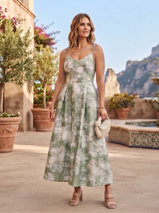 Calypso St. Barth Dresses & Skirts - Calypso St. Barth Sage Floral Tie-Shoulder Midi Maxi Dress